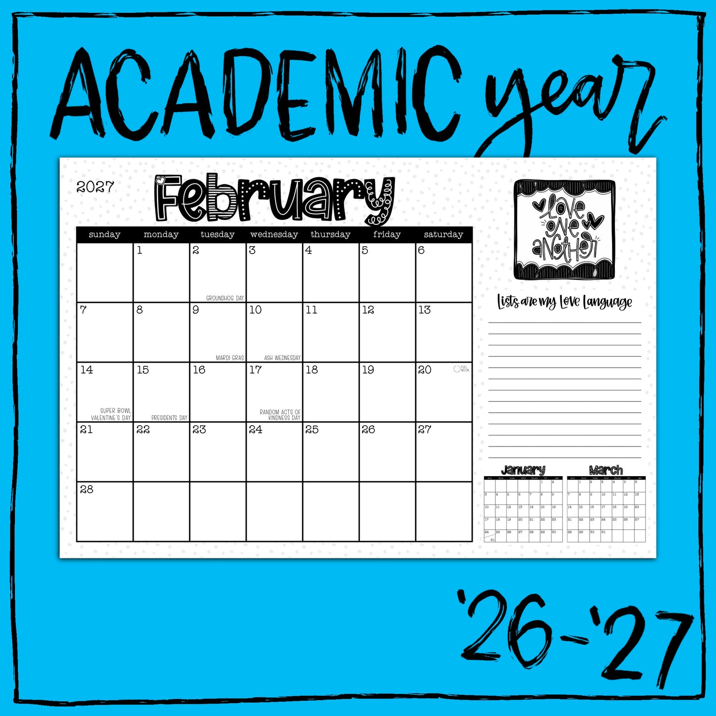 ‘26-‘27 Academic Desk Calendar - HORIZONTAL