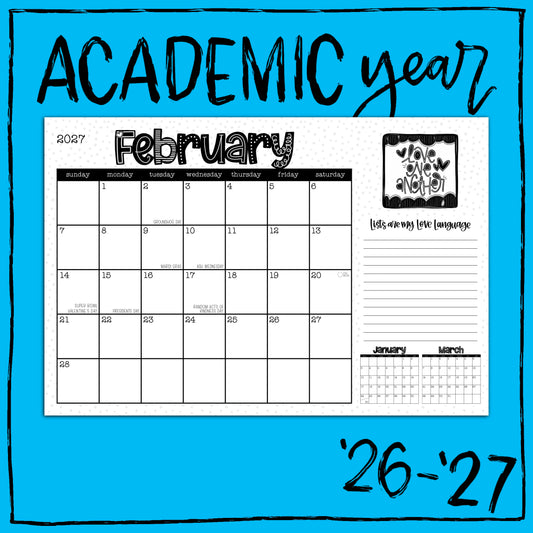 ‘26-‘27 Academic Desk Calendar - HORIZONTAL