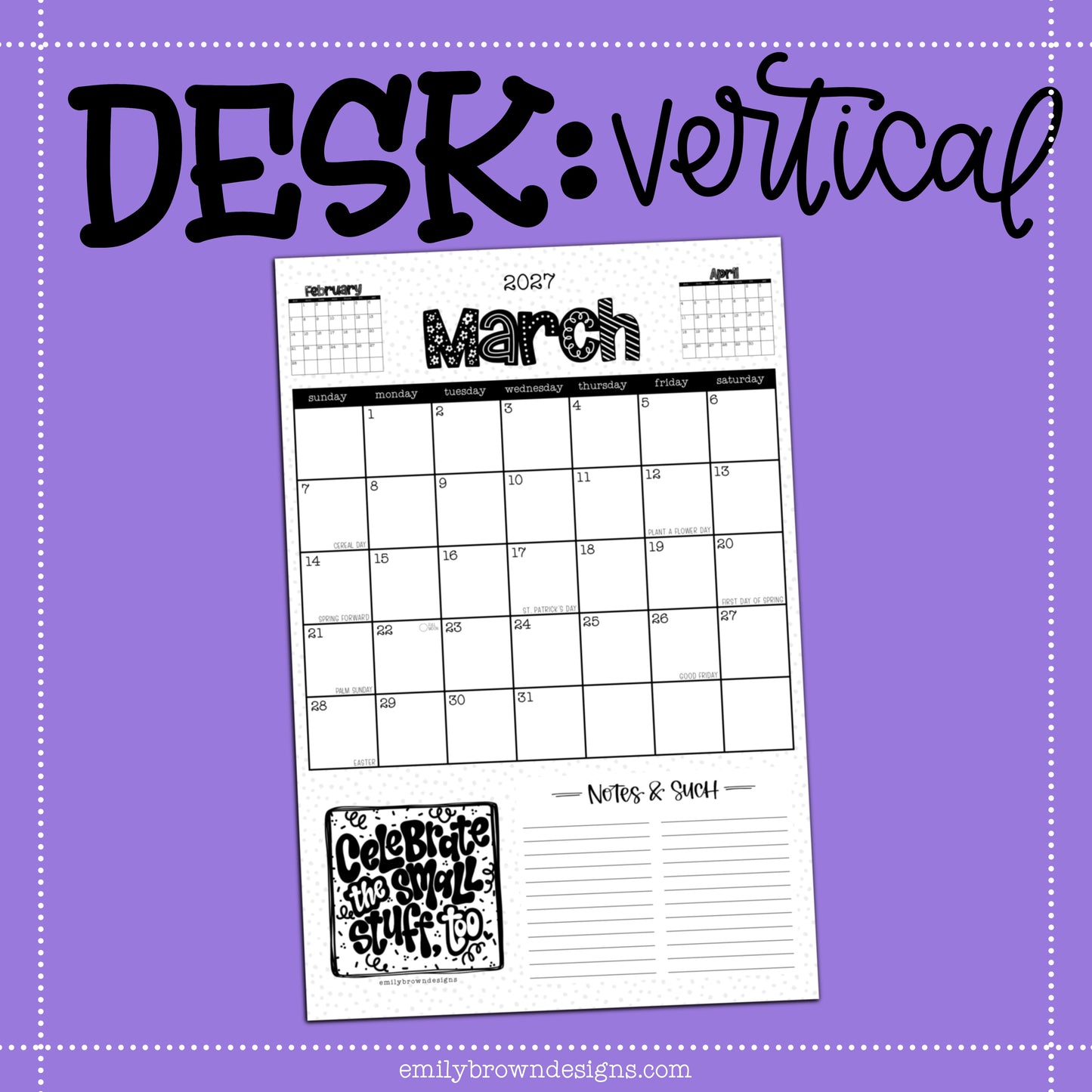 2027 Desk Calendar - VERTICAL