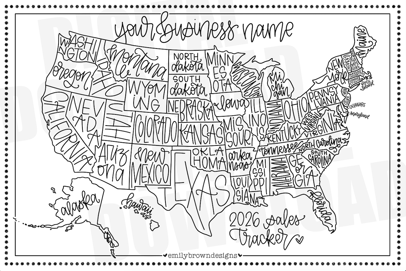 2026 Sales Tracker Map Color Your Way Across The USA Emily Brown 01 